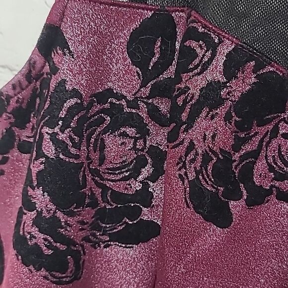 Trixxi Juniors' Flocked Illusion Fit & Flare Wine Skater Dress Party Club Dance - Picture 8 of 13